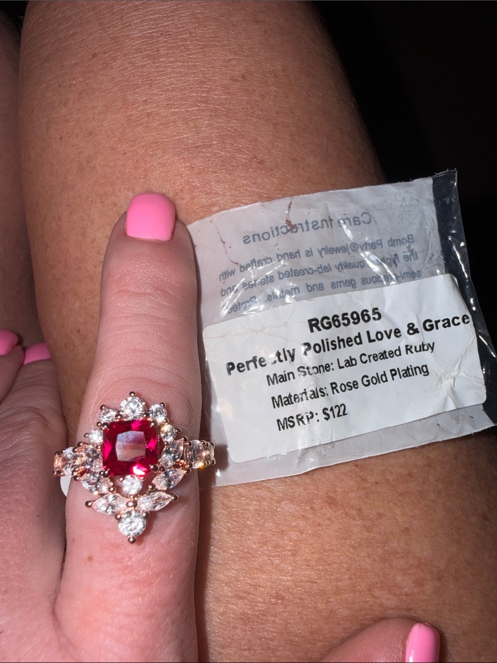 Polished Love & Grace Rose Gold Plated Ring with Pink-Red Lab-Created Ruby